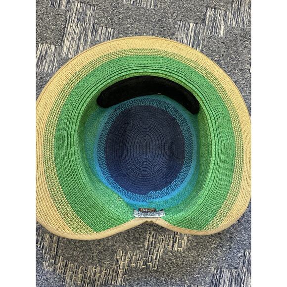 Sun N’ Sand Womens Straw Wide Brim Hat UPF 50+ Protection Blue Green Natural EUC main image 3
